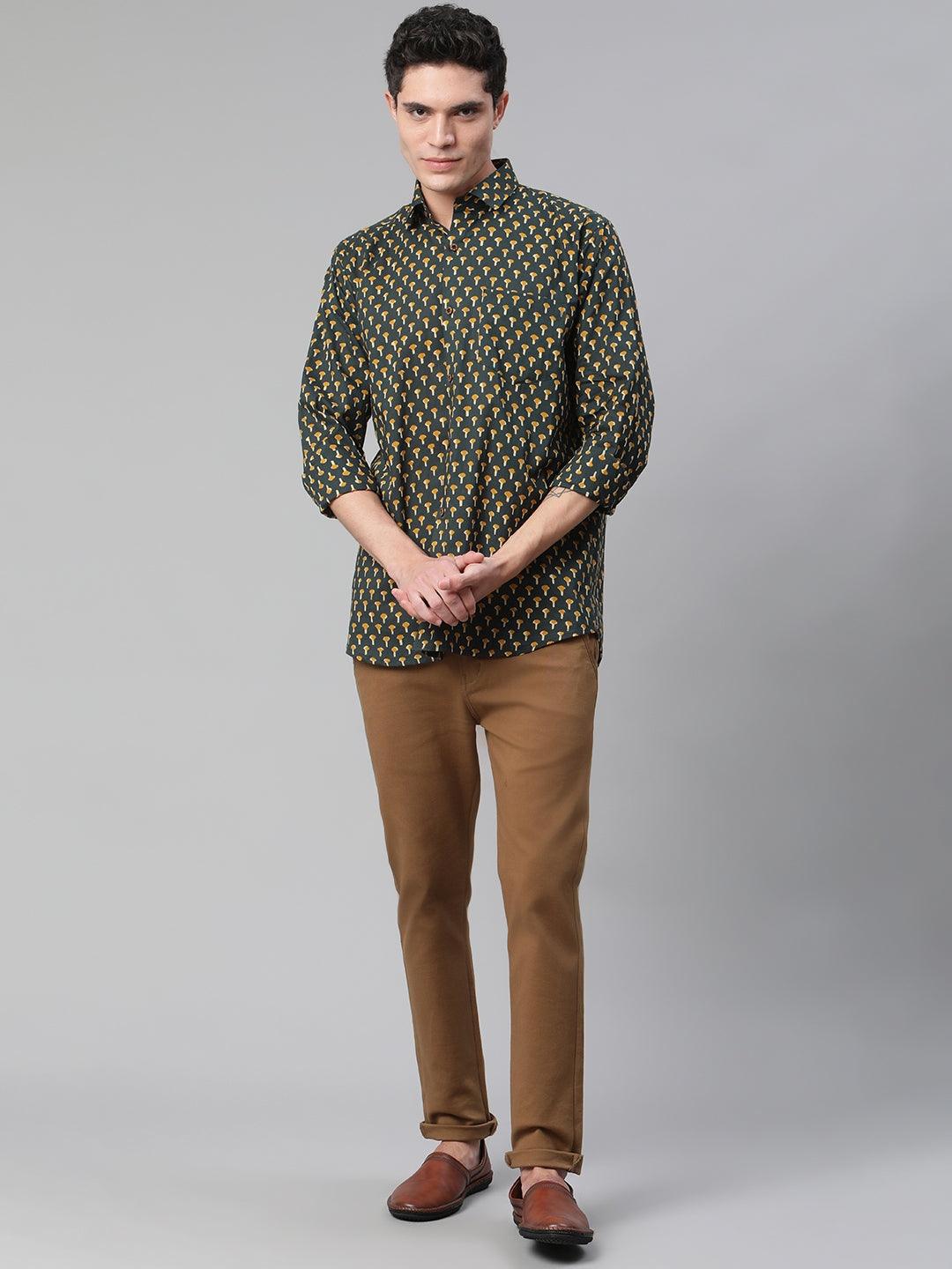 Millennial Men Dark Green  & Mustard Cotton  Full Sleeve  Shirt for Men-MMF0284 - Jamal Jamalooworld.com