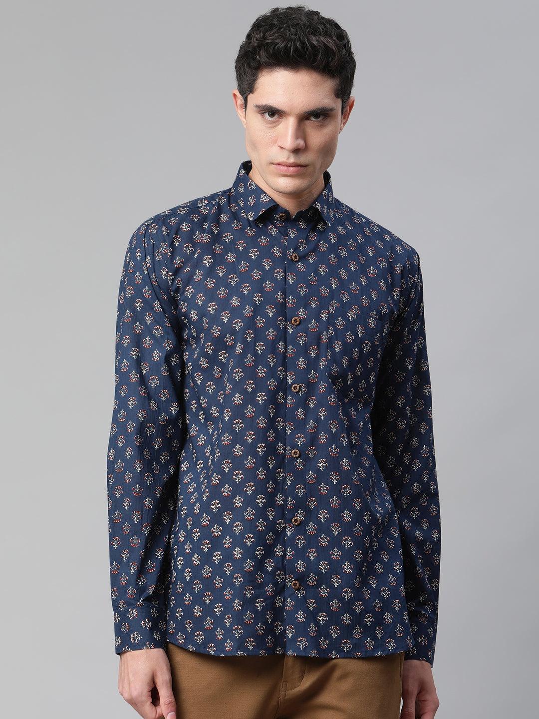 Millennial Men Navy  & White  Cotton  Full Sleeve  Shirt for Men-MMF0286 - Jamal Jamalooworld.com