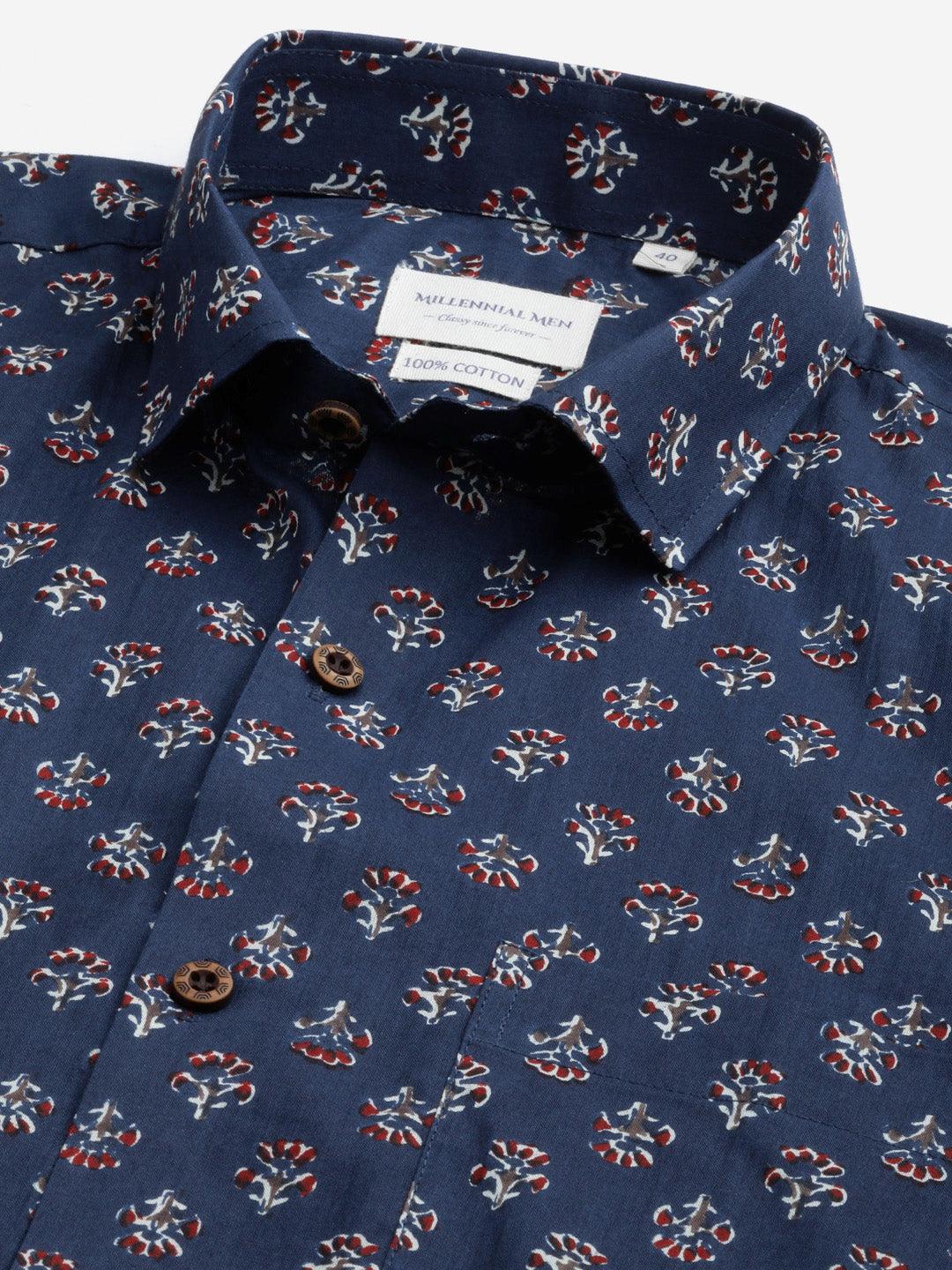 Millennial Men Navy  & White  Cotton  Full Sleeve  Shirt for Men-MMF0286 - Jamal Jamalooworld.com