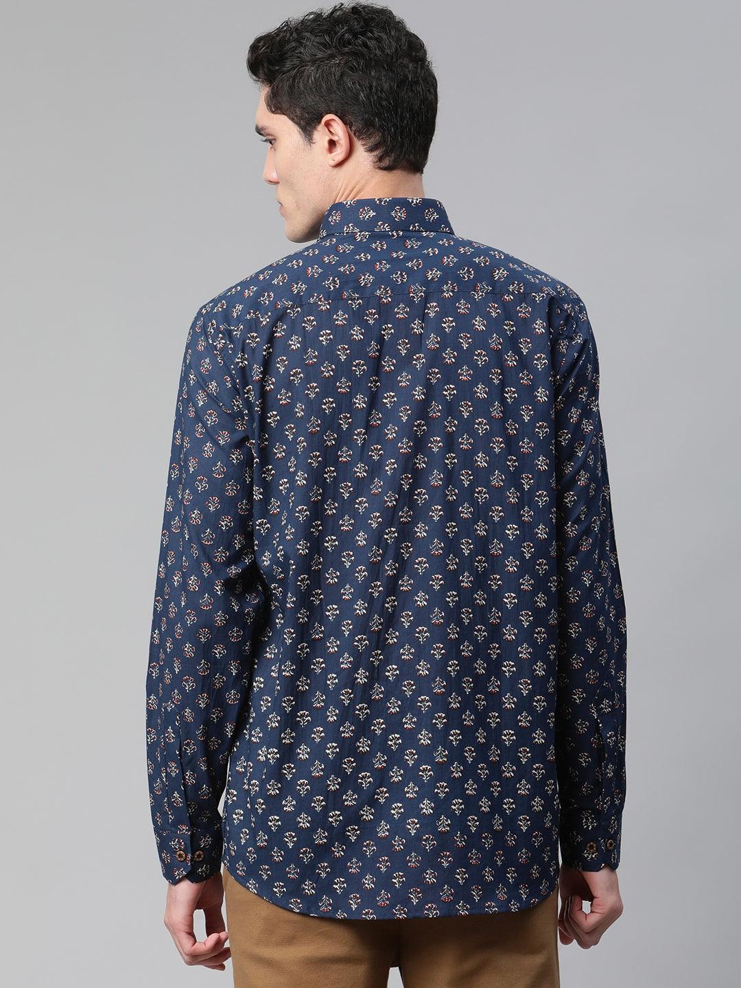 Millennial Men Navy  & White  Cotton  Full Sleeve  Shirt for Men-MMF0286 - Jamal Jamalooworld.com