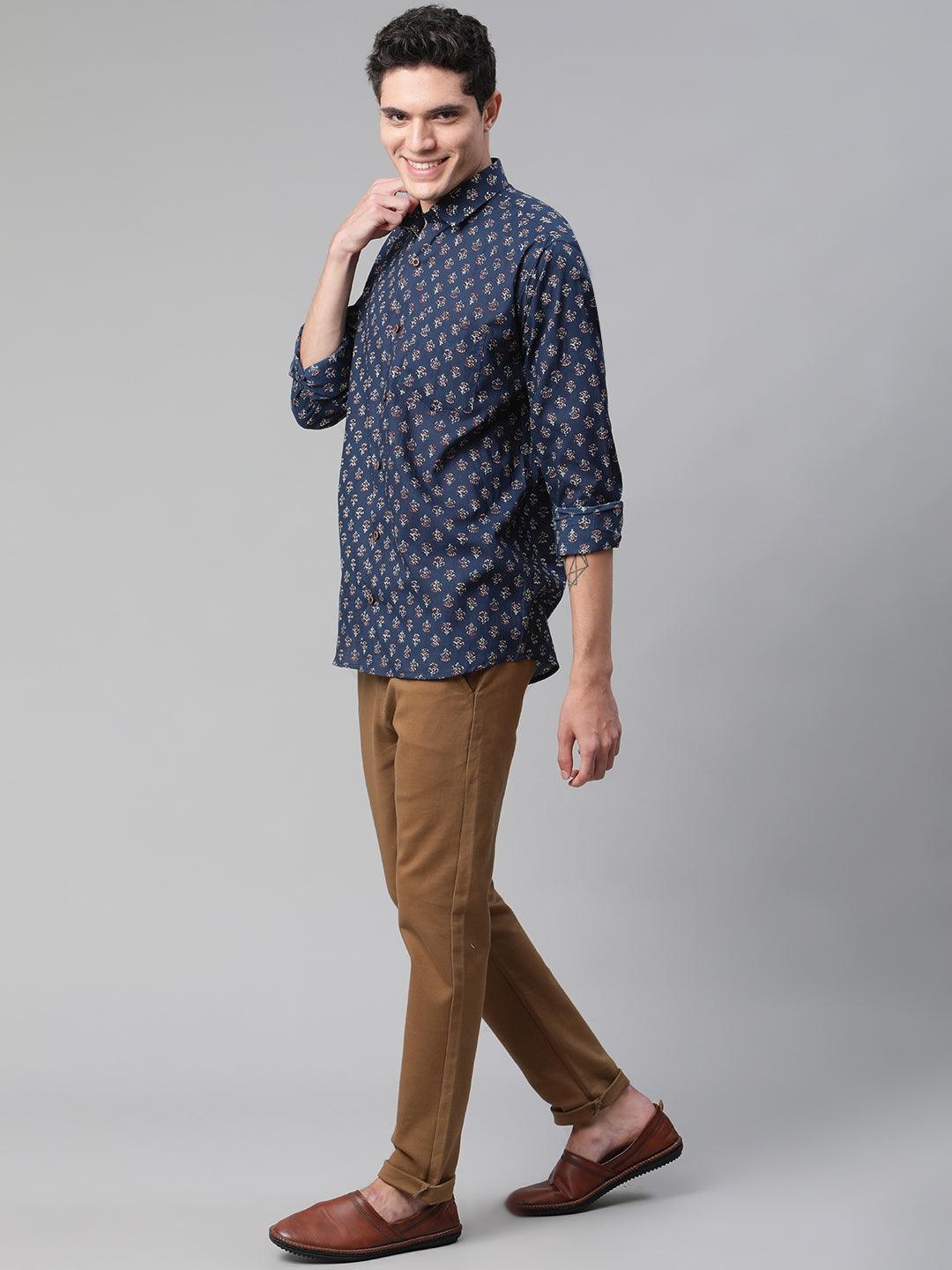 Millennial Men Navy  & White  Cotton  Full Sleeve  Shirt for Men-MMF0286 - Jamal Jamalooworld.com