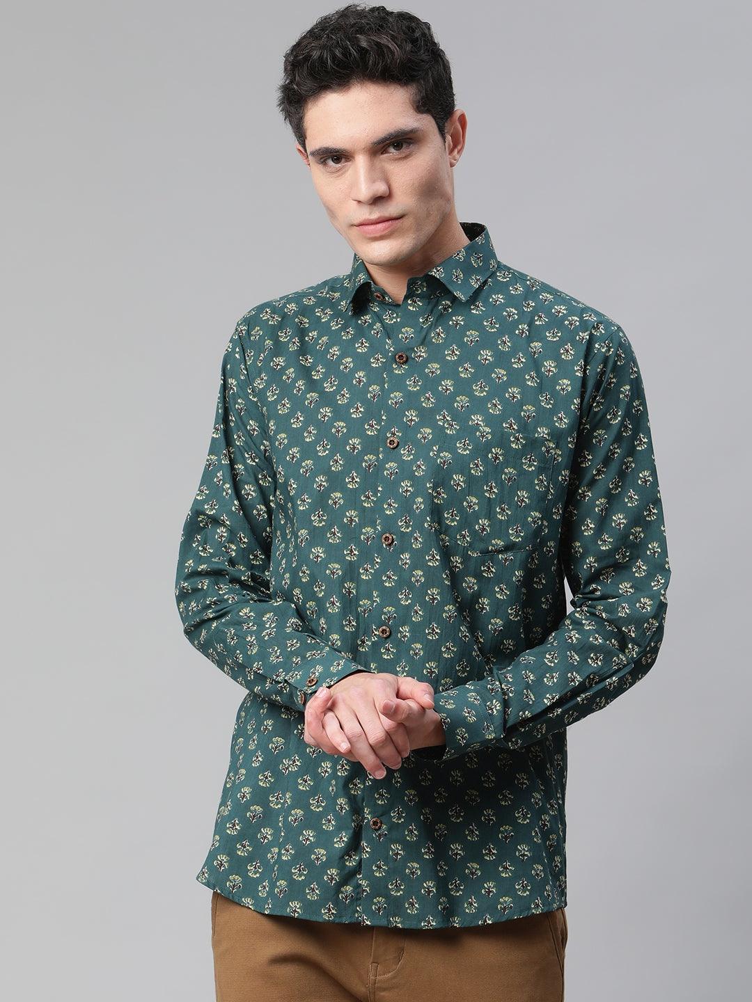 Millennial Men Teal Green & Green Cotton  Full Sleeve  Shirt for Men-MMF0287 - Jamal Jamalooworld.com