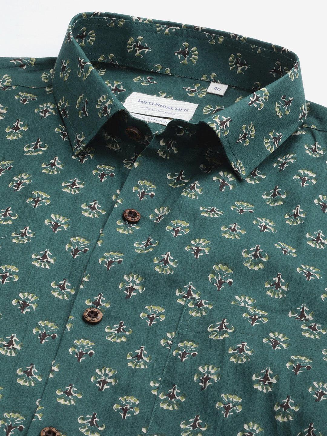 Millennial Men Teal Green & Green Cotton  Full Sleeve  Shirt for Men-MMF0287 - Jamal Jamalooworld.com