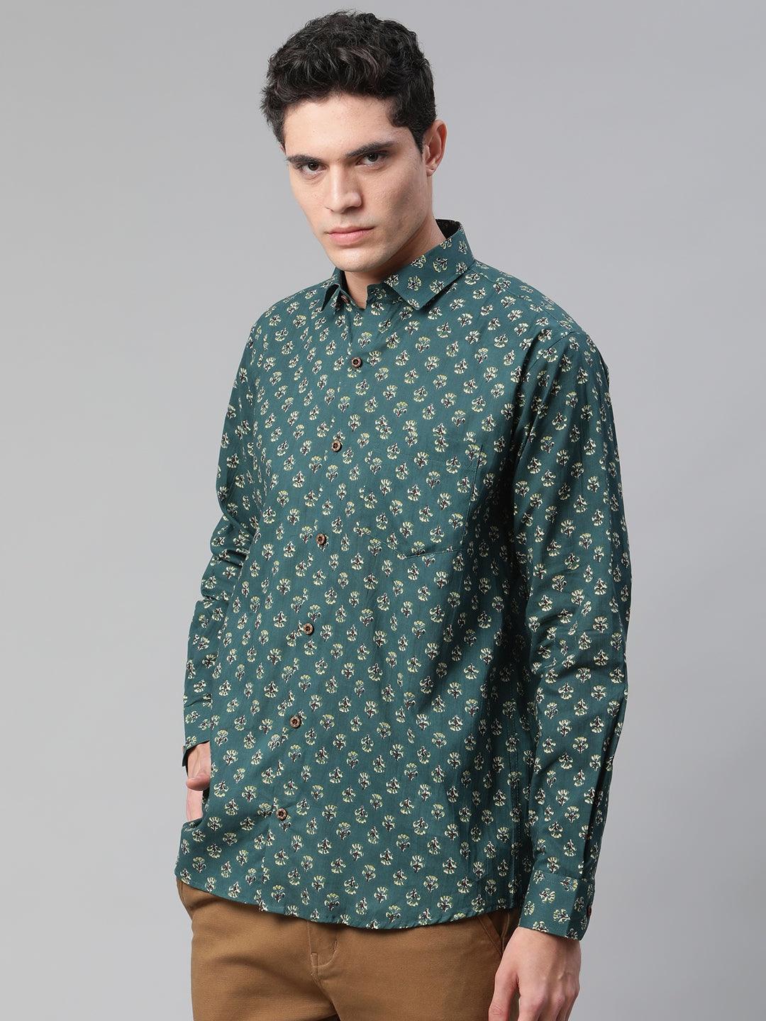 Millennial Men Teal Green & Green Cotton  Full Sleeve  Shirt for Men-MMF0287 - Jamal Jamalooworld.com