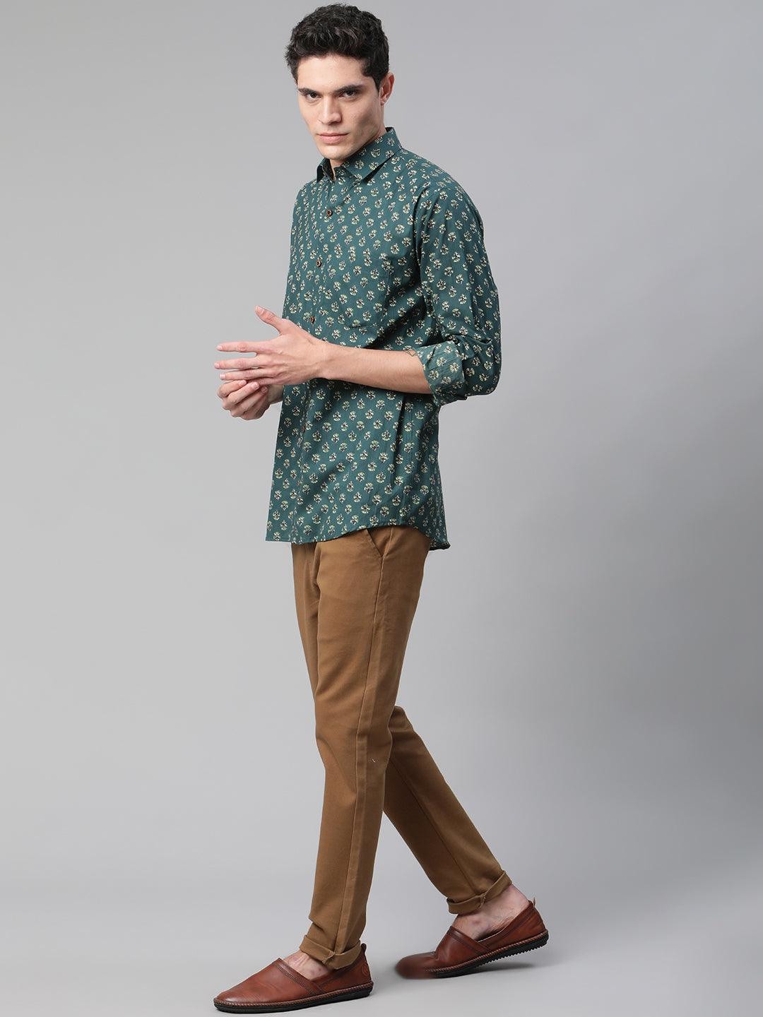 Millennial Men Teal Green & Green Cotton  Full Sleeve  Shirt for Men-MMF0287 - Jamal Jamalooworld.com