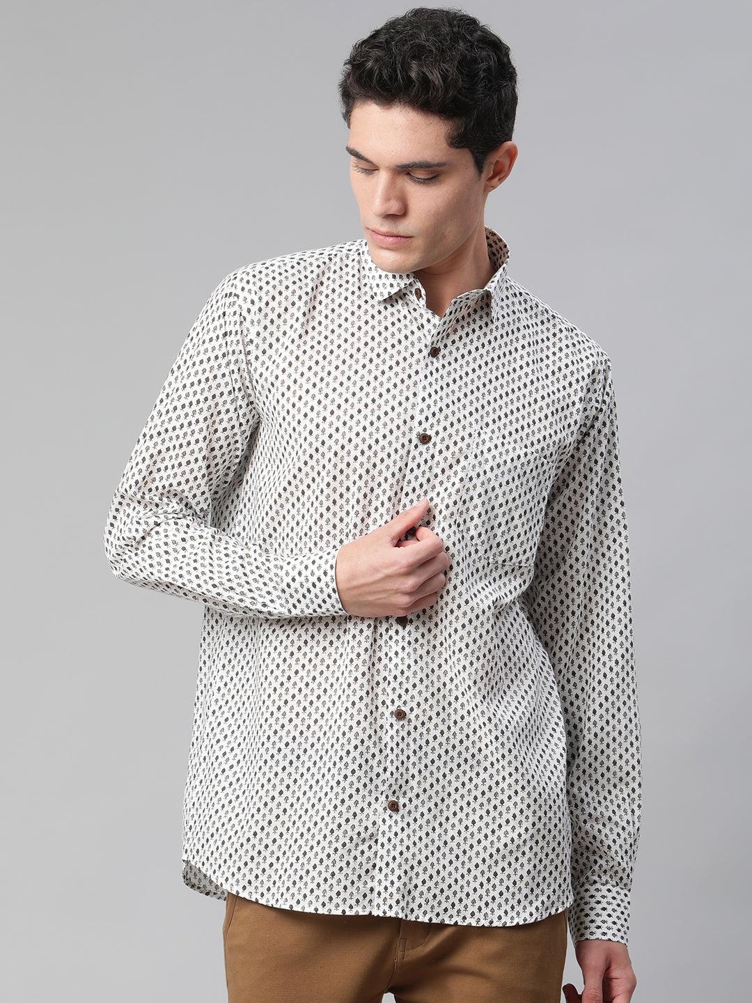 Millennial Men White  & Black Cotton  Full Sleeve  Shirt for Men-MMF0288 - Jamal Jamalooworld.com