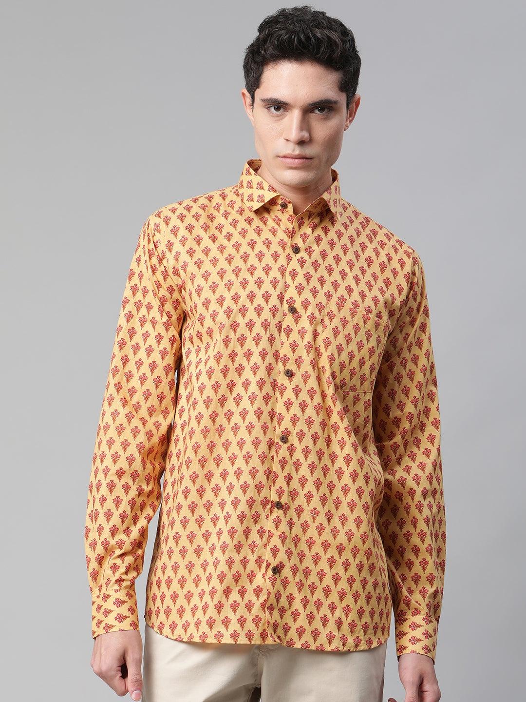 Millennial Men Mustard & Pink Cotton  Full Sleeve  Shirt for Men-MMF0289 - Jamal Jamalooworld.com