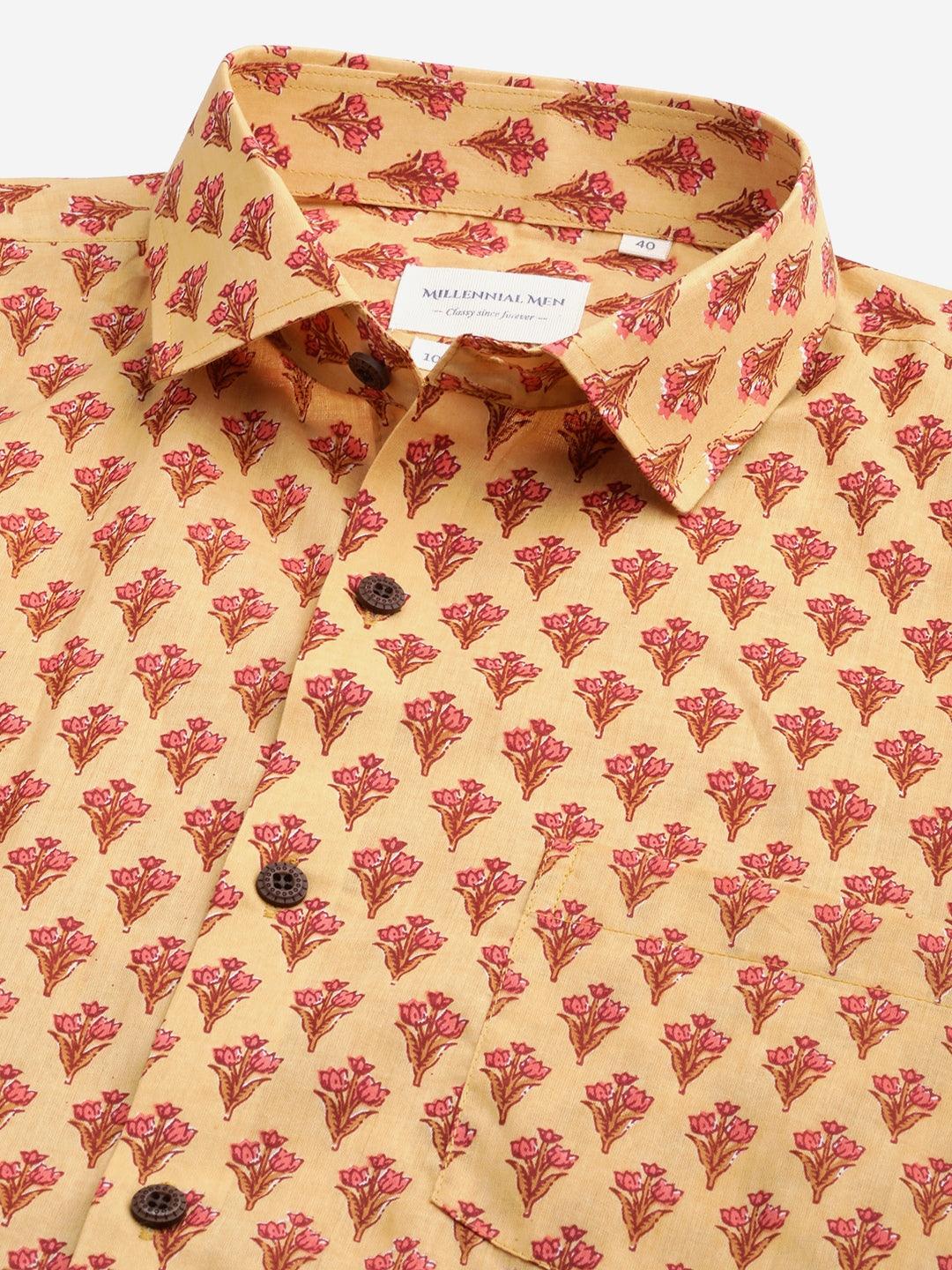 Millennial Men Mustard & Pink Cotton  Full Sleeve  Shirt for Men-MMF0289 - Jamal Jamalooworld.com
