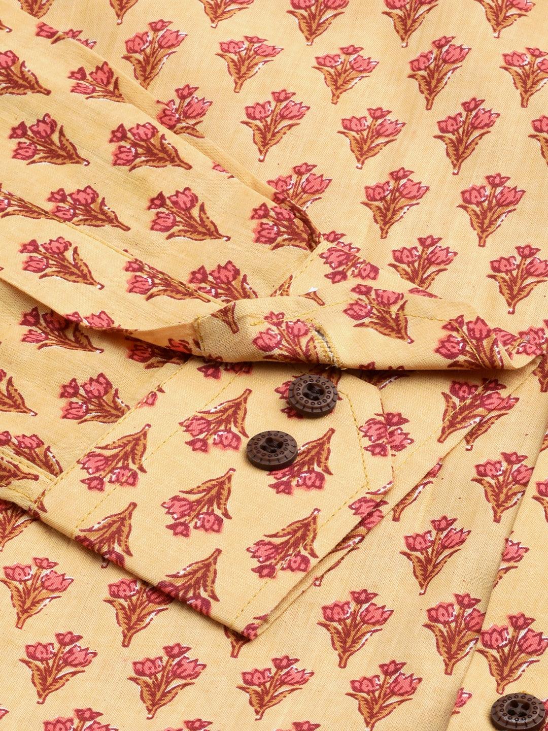 Millennial Men Mustard & Pink Cotton  Full Sleeve  Shirt for Men-MMF0289 - Jamal Jamalooworld.com