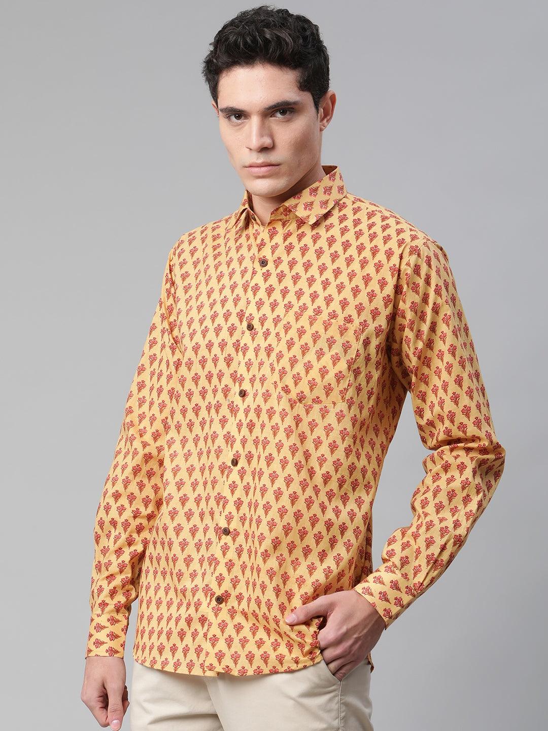 Millennial Men Mustard & Pink Cotton  Full Sleeve  Shirt for Men-MMF0289 - Jamal Jamalooworld.com