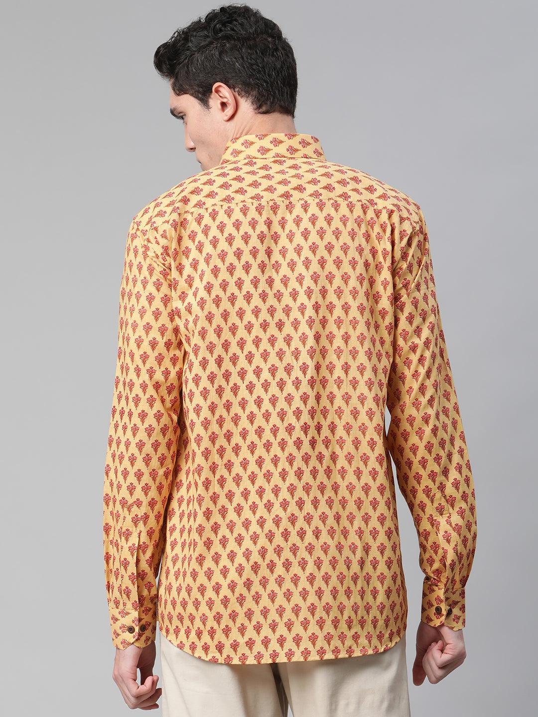 Millennial Men Mustard & Pink Cotton  Full Sleeve  Shirt for Men-MMF0289 - Jamal Jamalooworld.com