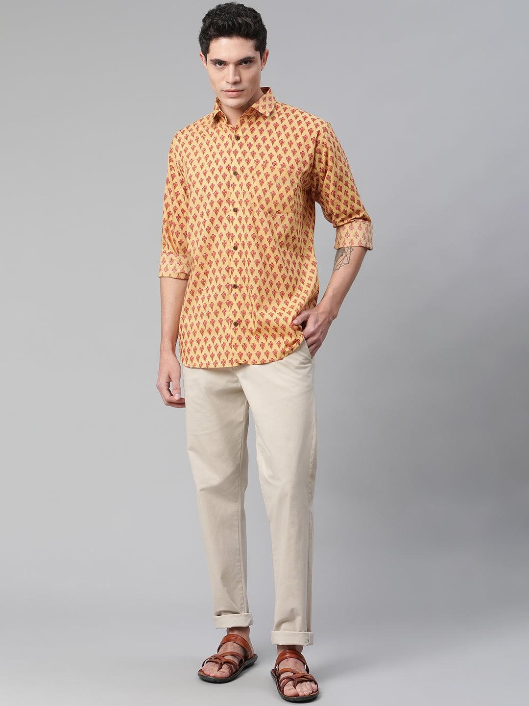 Millennial Men Mustard & Pink Cotton  Full Sleeve  Shirt for Men-MMF0289 - Jamal Jamalooworld.com
