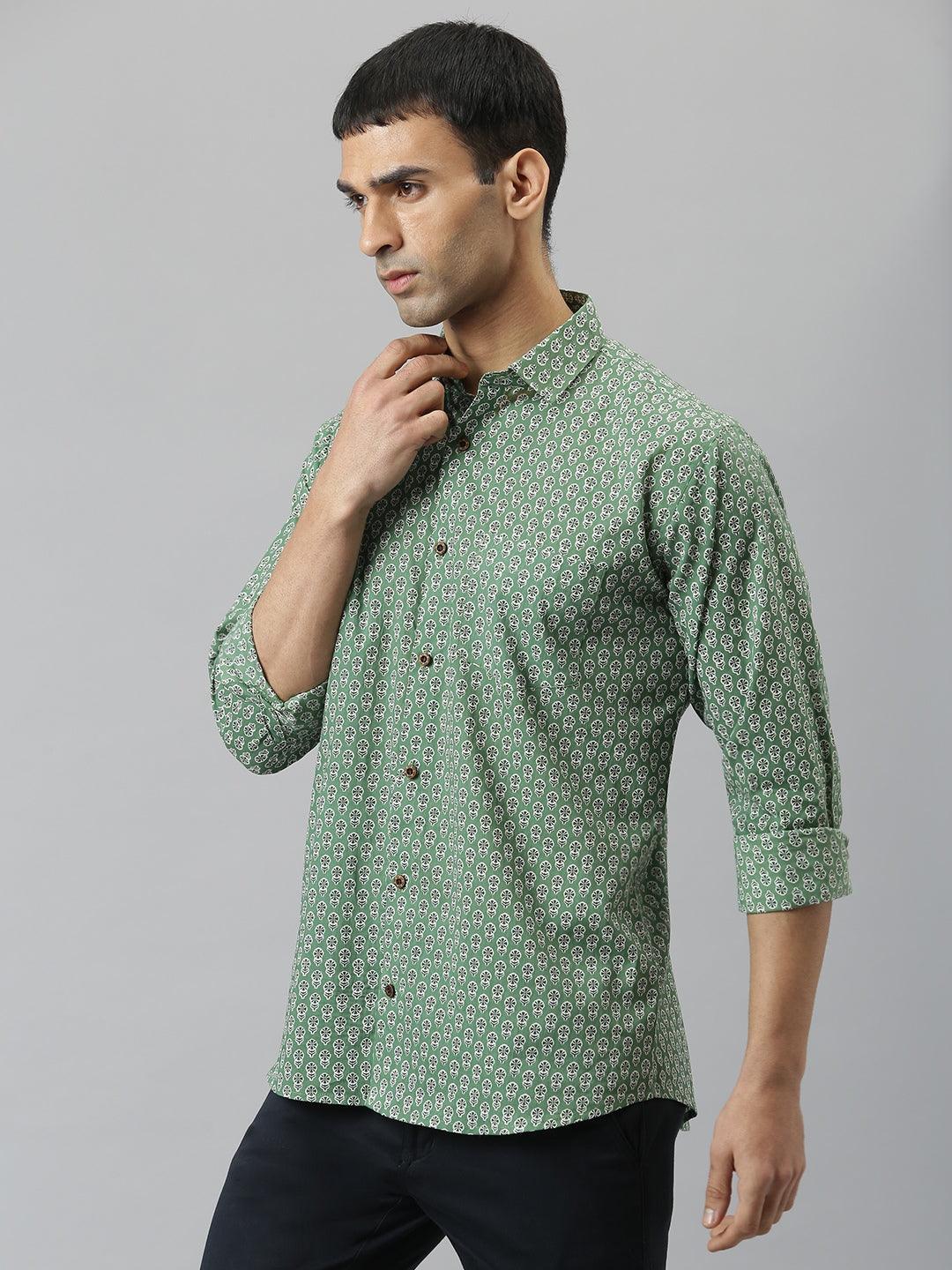 Millennial Men Green & White  Cotton  Full Sleeve  Shirt for Men-MMF0290 - Jamal Jamalooworld.com