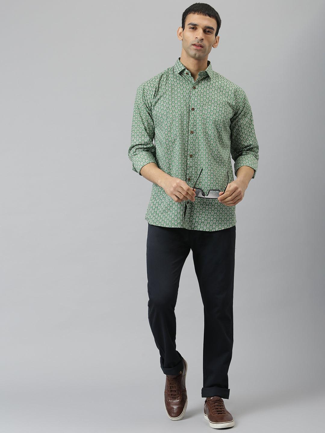 Millennial Men Green & White  Cotton  Full Sleeve  Shirt for Men-MMF0290 - Jamal Jamalooworld.com
