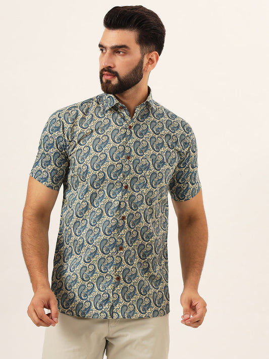 MEN Beige Paisley Print Pure Cotton Regular Fit Casual Shirt