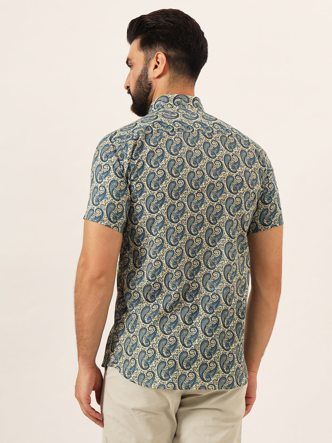 MEN Beige Paisley Print Pure Cotton Regular Fit Casual Full Sleeve