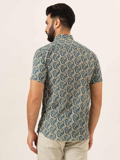 MEN Beige Paisley Print Pure Cotton Regular Fit Casual Full Sleeve