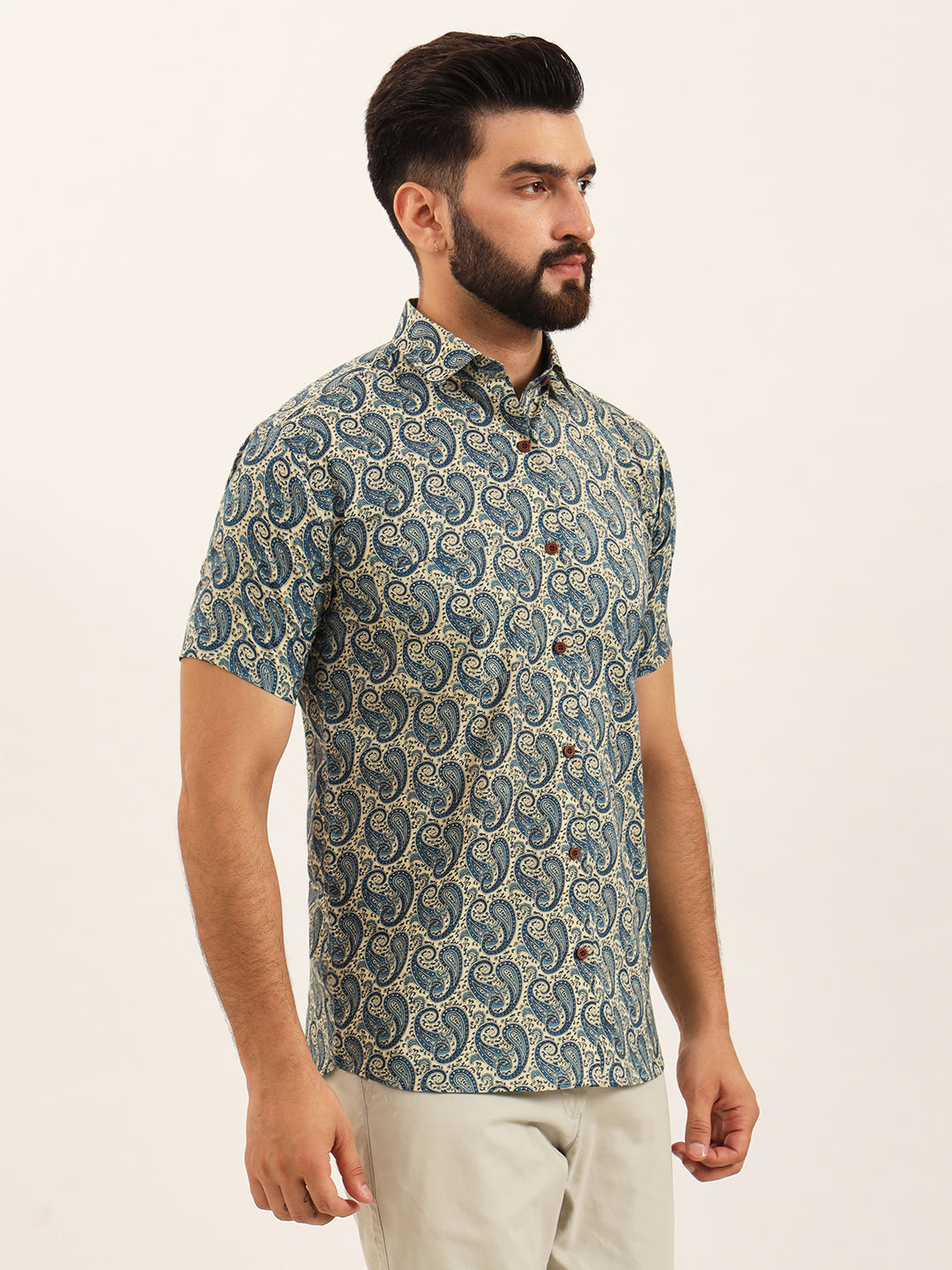MEN Beige Paisley Print Pure Cotton Regular Fit Casual Full Sleeve