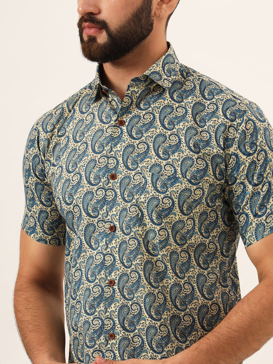 MEN Beige Paisley Print Pure Cotton Regular Fit Casual Full Sleeve