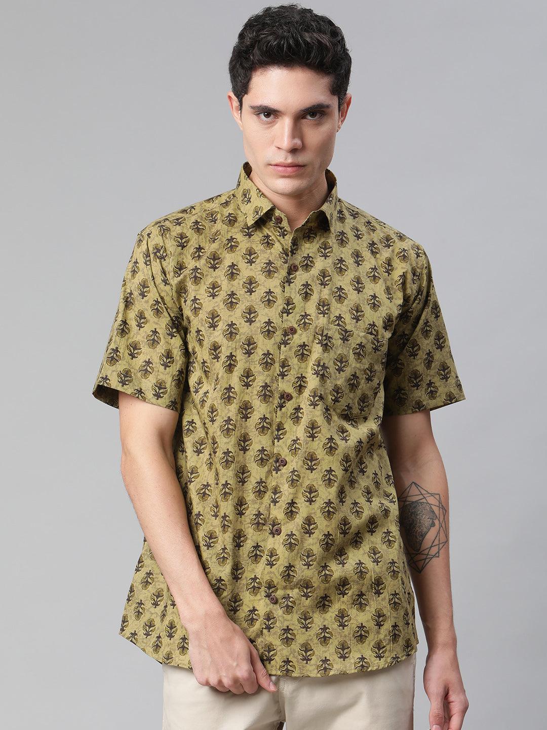 Millennial Men Olive Green  & Green Cotton  Half Sleeve Shirt for Men-MMH0166 - Jamal Jamalooworld.com