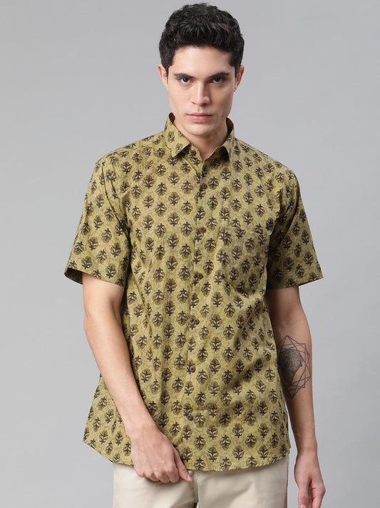 Millennial Men Olive Green  & Green Cotton  Half Sleeve Shirt for Men-MMH0166 - Jamal Jamalooworld.com