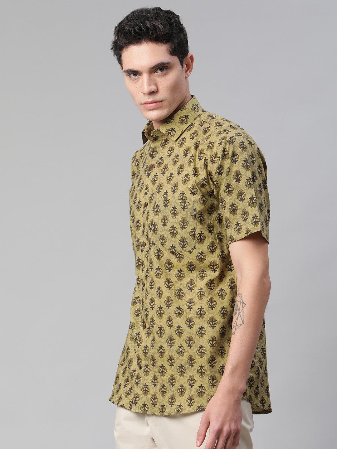 Millennial Men Olive Green  & Green Cotton  Half Sleeve Shirt for Men-MMH0166 - Jamal Jamalooworld.com