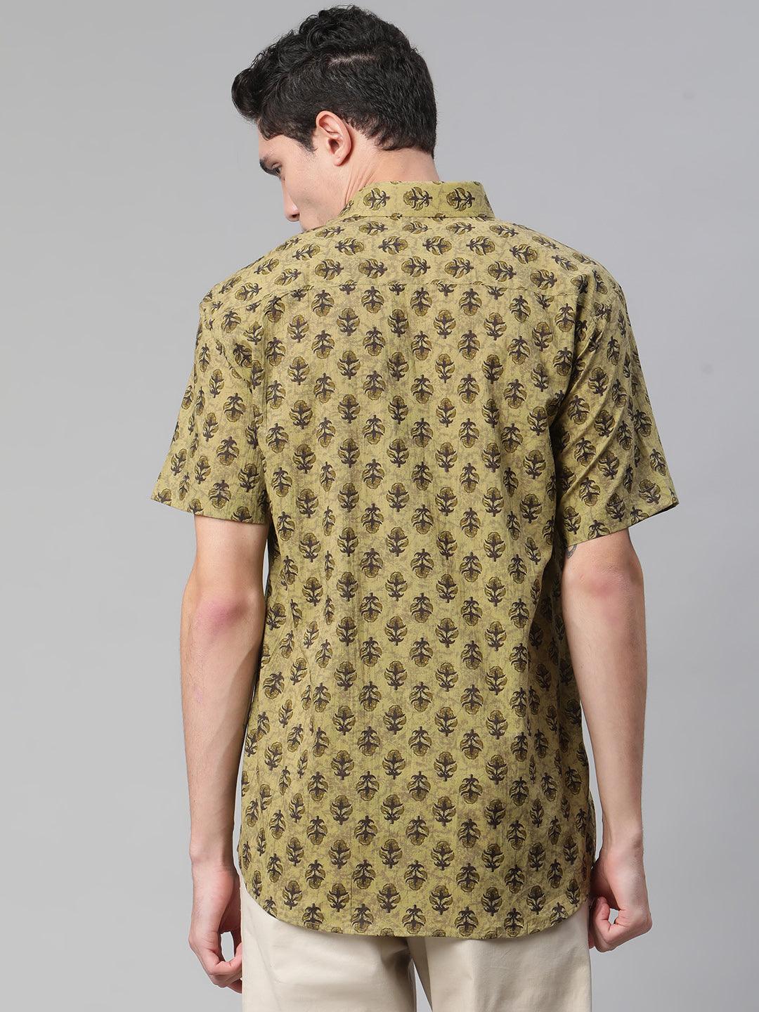 Millennial Men Olive Green  & Green Cotton  Half Sleeve Shirt for Men-MMH0166 - Jamal Jamalooworld.com