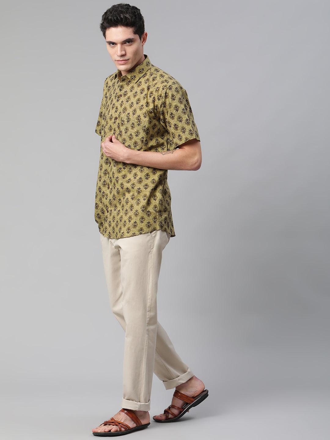 Millennial Men Olive Green  & Green Cotton  Half Sleeve Shirt for Men-MMH0166 - Jamal Jamalooworld.com