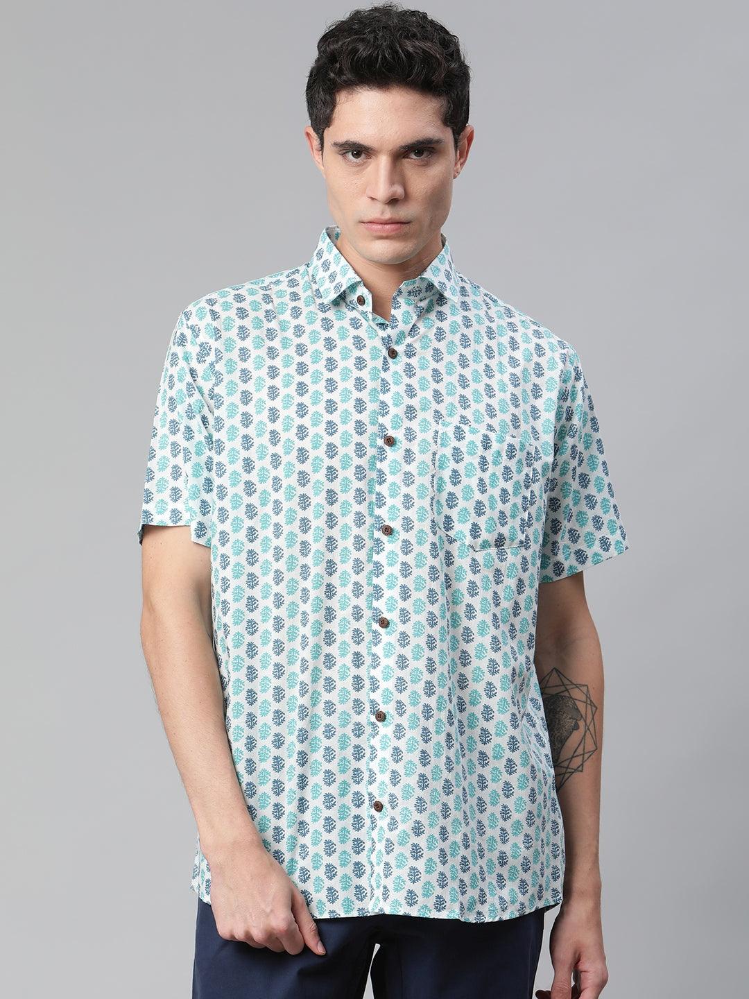 Millennial Men White & Green Cotton  Half Sleeve Shirt for Men-MMH0171 - Jamal Jamalooworld.com