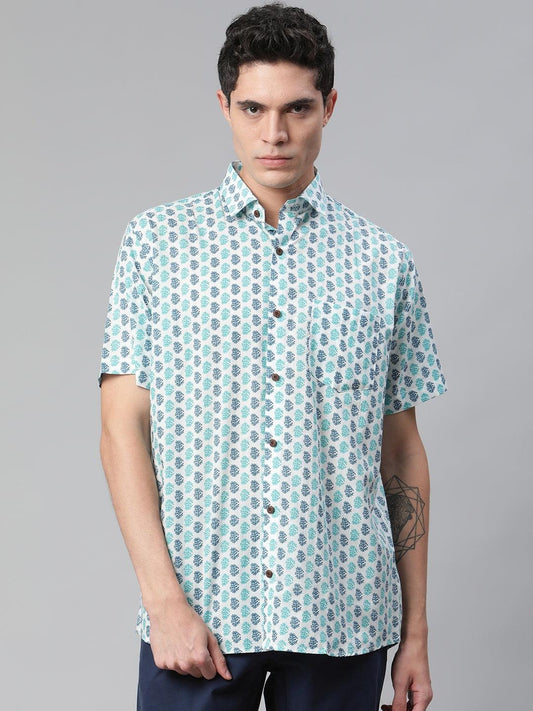 Millennial Men White & Green Cotton  Half Sleeve Shirt for Men-MMH0171 - Jamal Jamalooworld.com