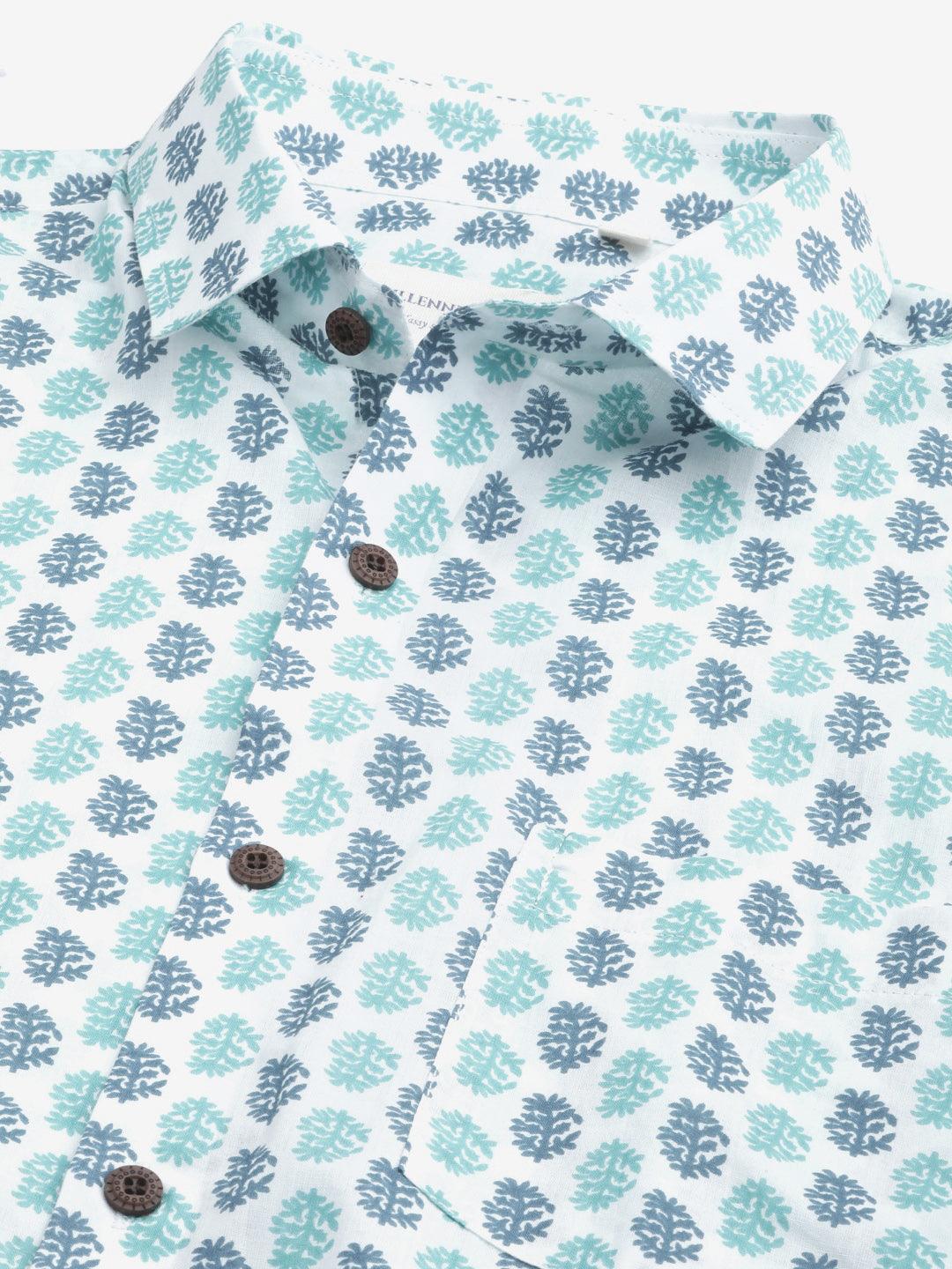 Millennial Men White & Green Cotton  Half Sleeve Shirt for Men-MMH0171 - Jamal Jamalooworld.com