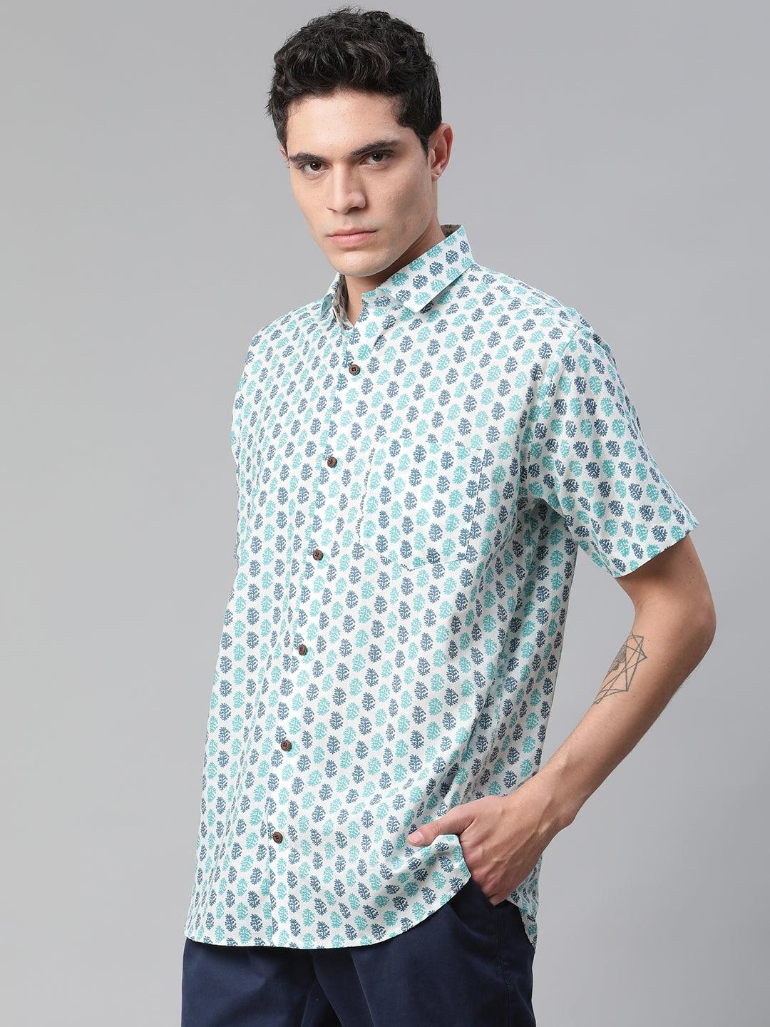 Millennial Men White & Green Cotton  Half Sleeve Shirt for Men-MMH0171 - Jamal Jamalooworld.com