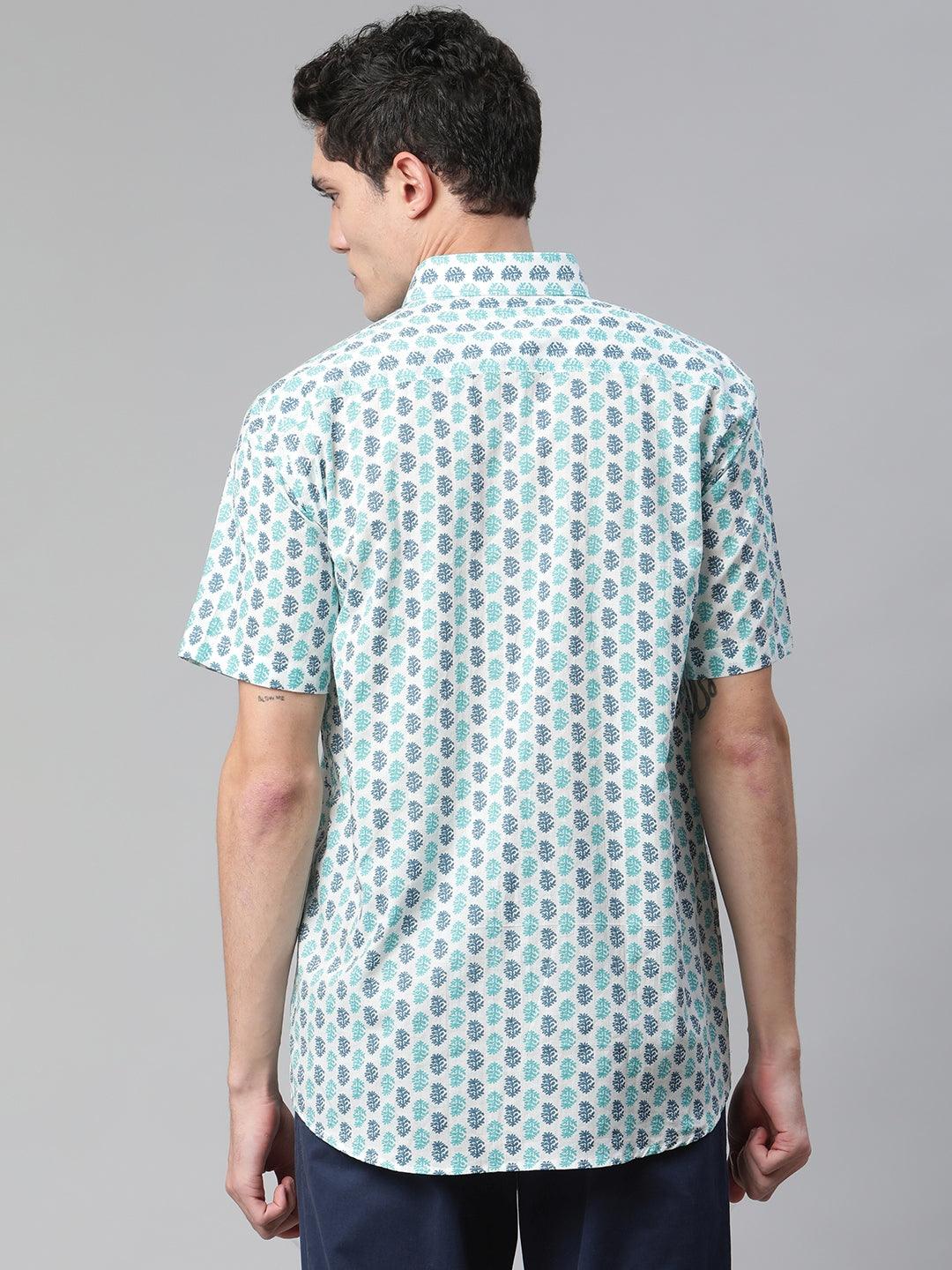 Millennial Men White & Green Cotton  Half Sleeve Shirt for Men-MMH0171 - Jamal Jamalooworld.com