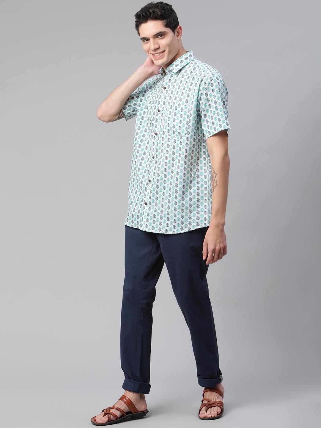 Millennial Men White & Green Cotton  Half Sleeve Shirt for Men-MMH0171 - Jamal Jamalooworld.com