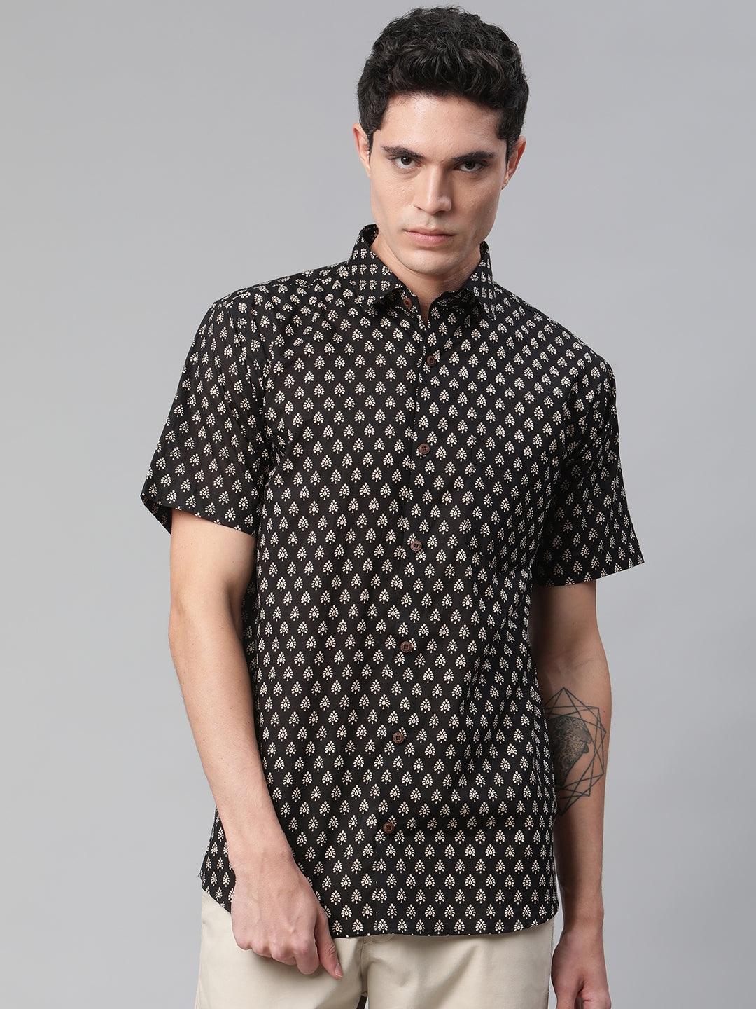 Millennial Men Black & Beige Cotton  Half Sleeve Shirt for Men-MMH0172 - Jamal Jamalooworld.com
