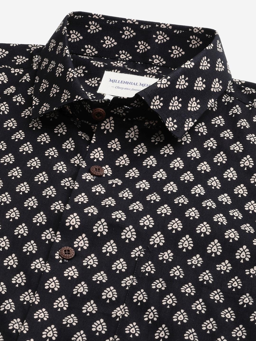 Millennial Men Black & Beige Cotton  Half Sleeve Shirt for Men-MMH0172 - Jamal Jamalooworld.com