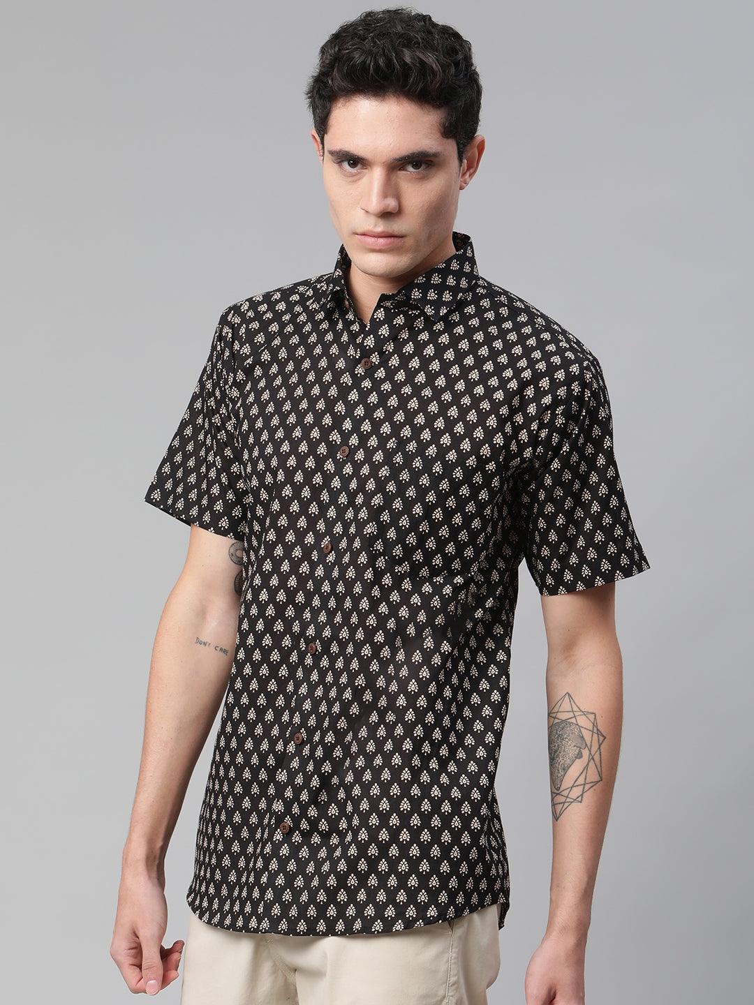 Millennial Men Black & Beige Cotton  Half Sleeve Shirt for Men-MMH0172 - Jamal Jamalooworld.com