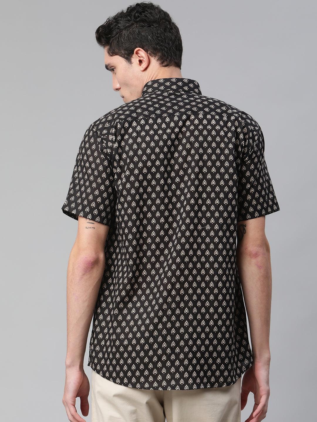 Millennial Men Black & Beige Cotton  Half Sleeve Shirt for Men-MMH0172 - Jamal Jamalooworld.com
