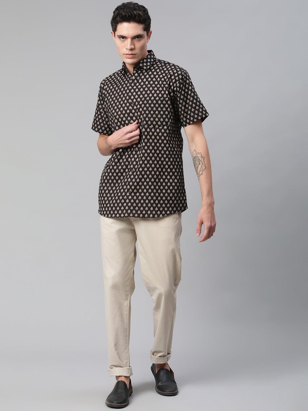 Millennial Men Black & Beige Cotton  Half Sleeve Shirt for Men-MMH0172 - Jamal Jamalooworld.com