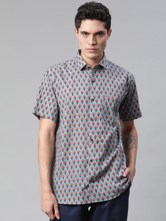 Millennial Men Light Blue  & Red Cotton  Half Sleeve Shirt for Men-MMH0176 - Jamal Jamalooworld.com