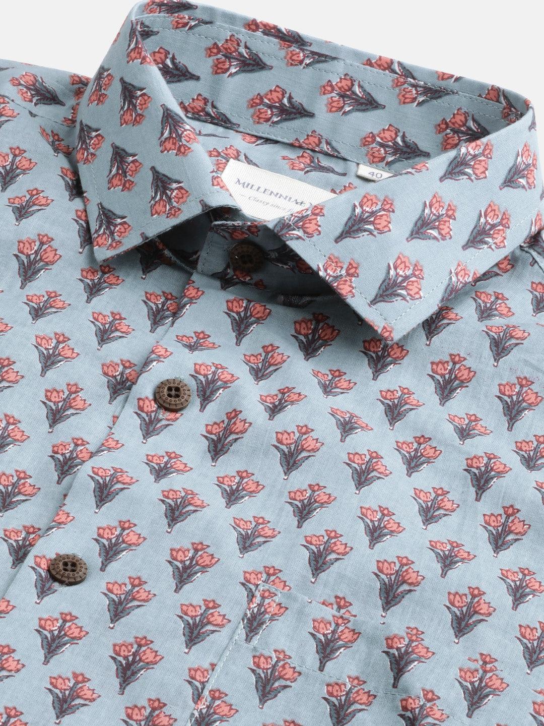 Millennial Men Light Blue  & Red Cotton  Half Sleeve Shirt for Men-MMH0176 - Jamal Jamalooworld.com