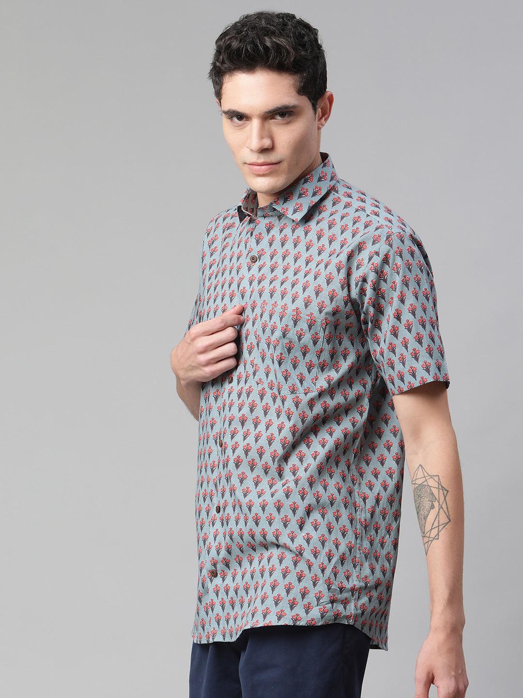 Millennial Men Light Blue  & Red Cotton  Half Sleeve Shirt for Men-MMH0176 - Jamal Jamalooworld.com