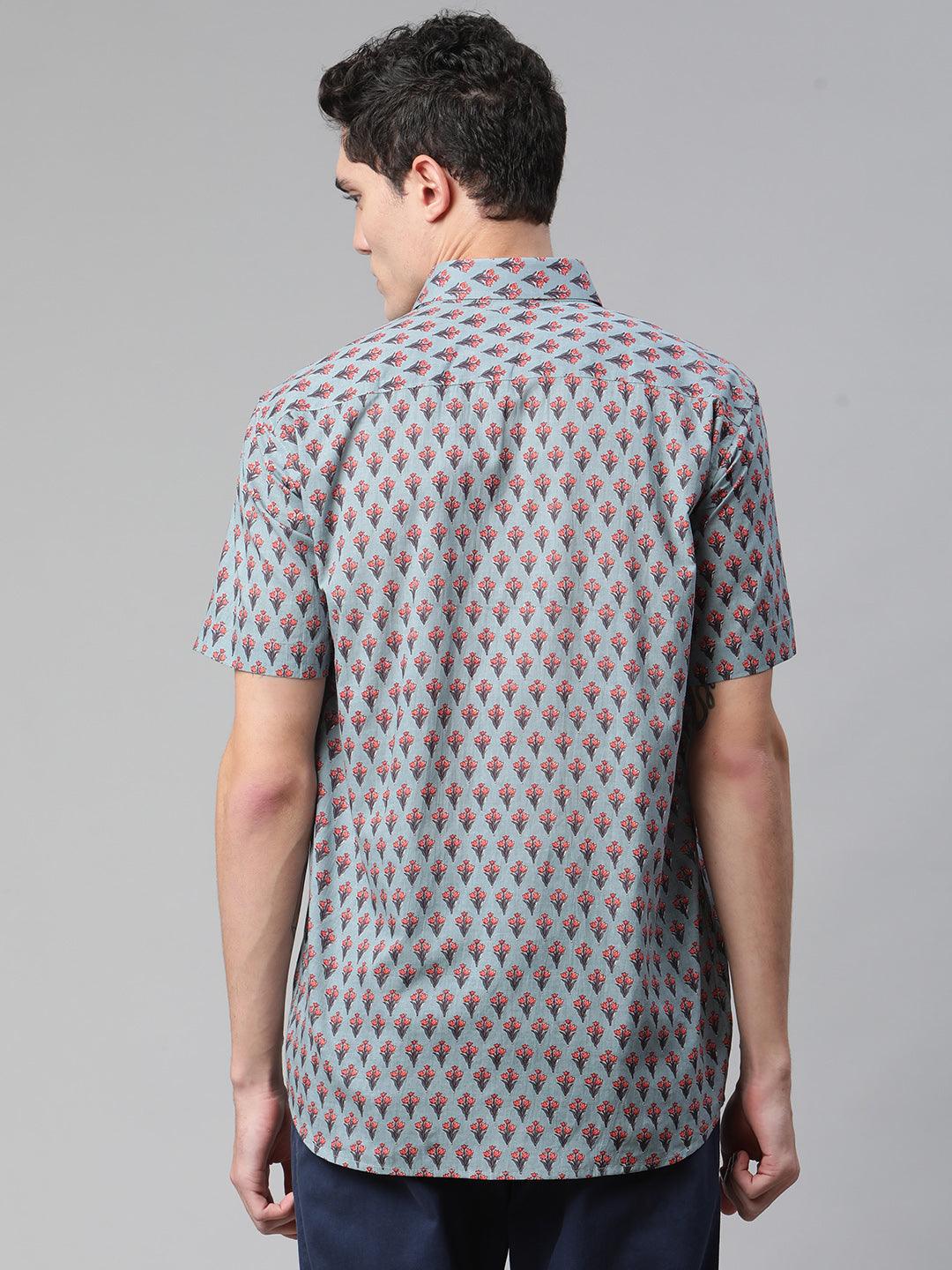 Millennial Men Light Blue  & Red Cotton  Half Sleeve Shirt for Men-MMH0176 - Jamal Jamalooworld.com