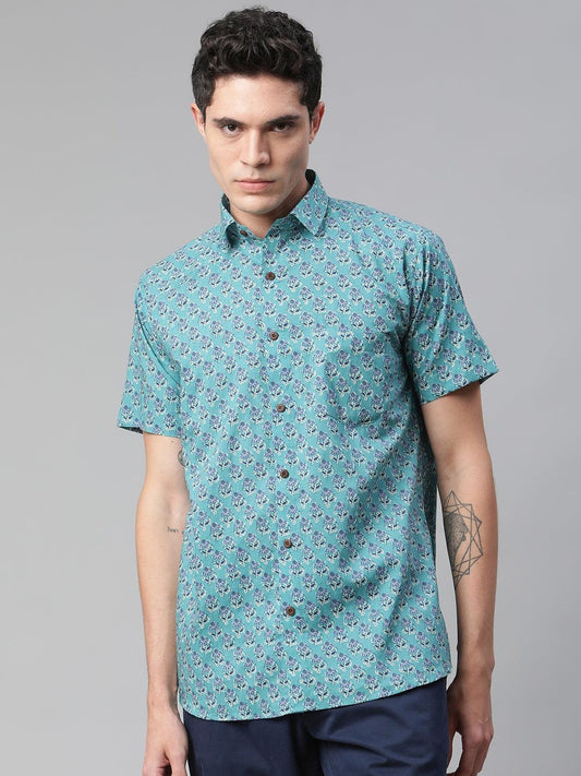 Millennial Men Turquoise blue & Blue  Cotton  Half Sleeve Shirt for Men-MMH0179 - Jamal Jamalooworld.com