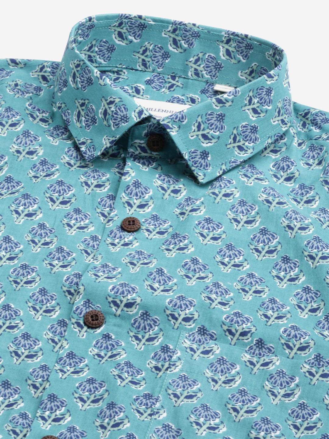Millennial Men Turquoise blue & Blue  Cotton  Half Sleeve Shirt for Men-MMH0179 - Jamal Jamalooworld.com