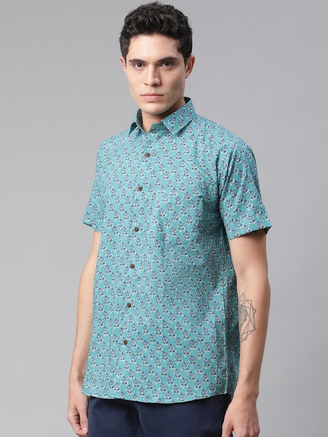 Millennial Men Turquoise blue & Blue  Cotton  Half Sleeve Shirt for Men-MMH0179 - Jamal Jamalooworld.com