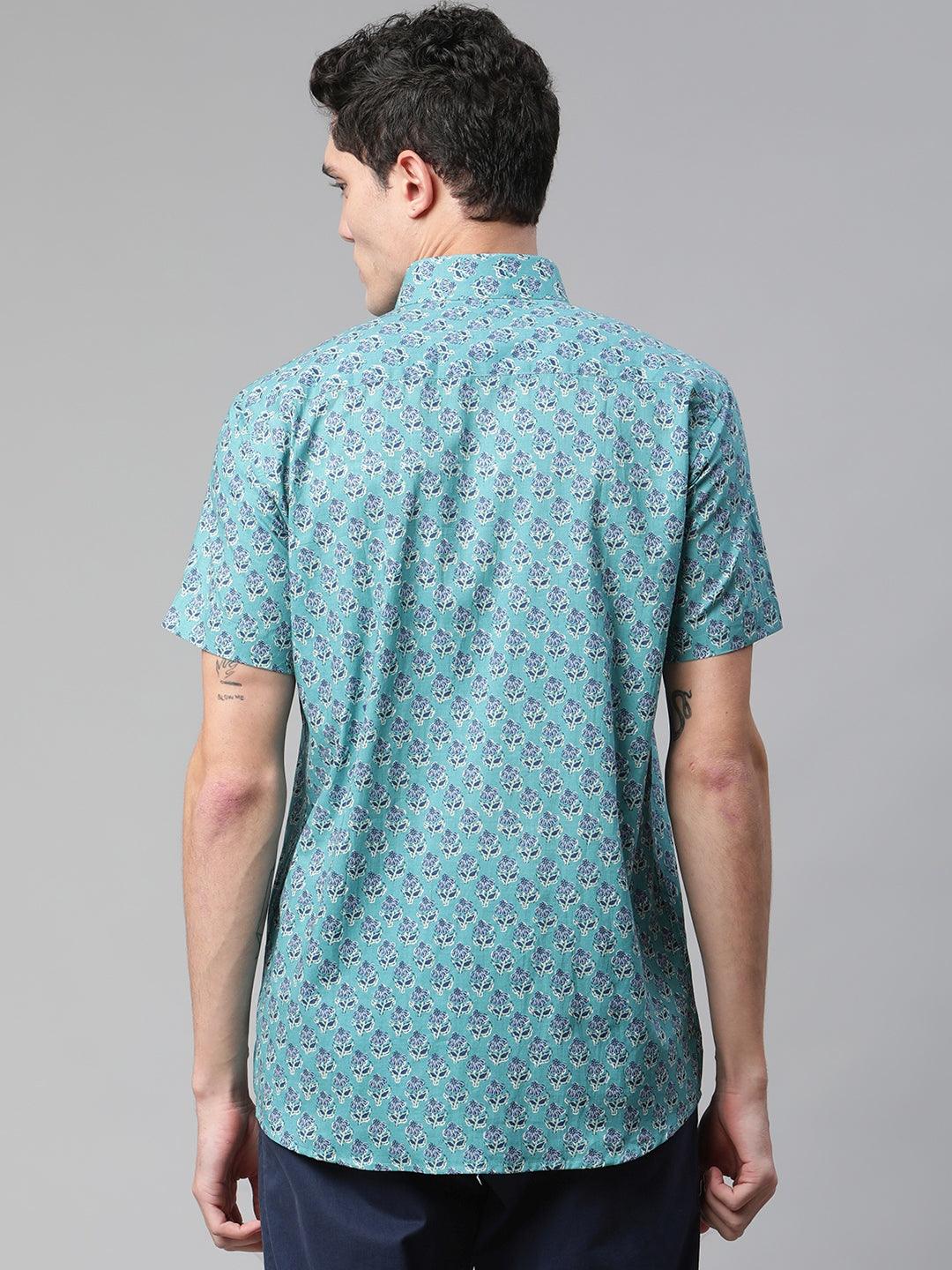 Millennial Men Turquoise blue & Blue  Cotton  Half Sleeve Shirt for Men-MMH0179 - Jamal Jamalooworld.com