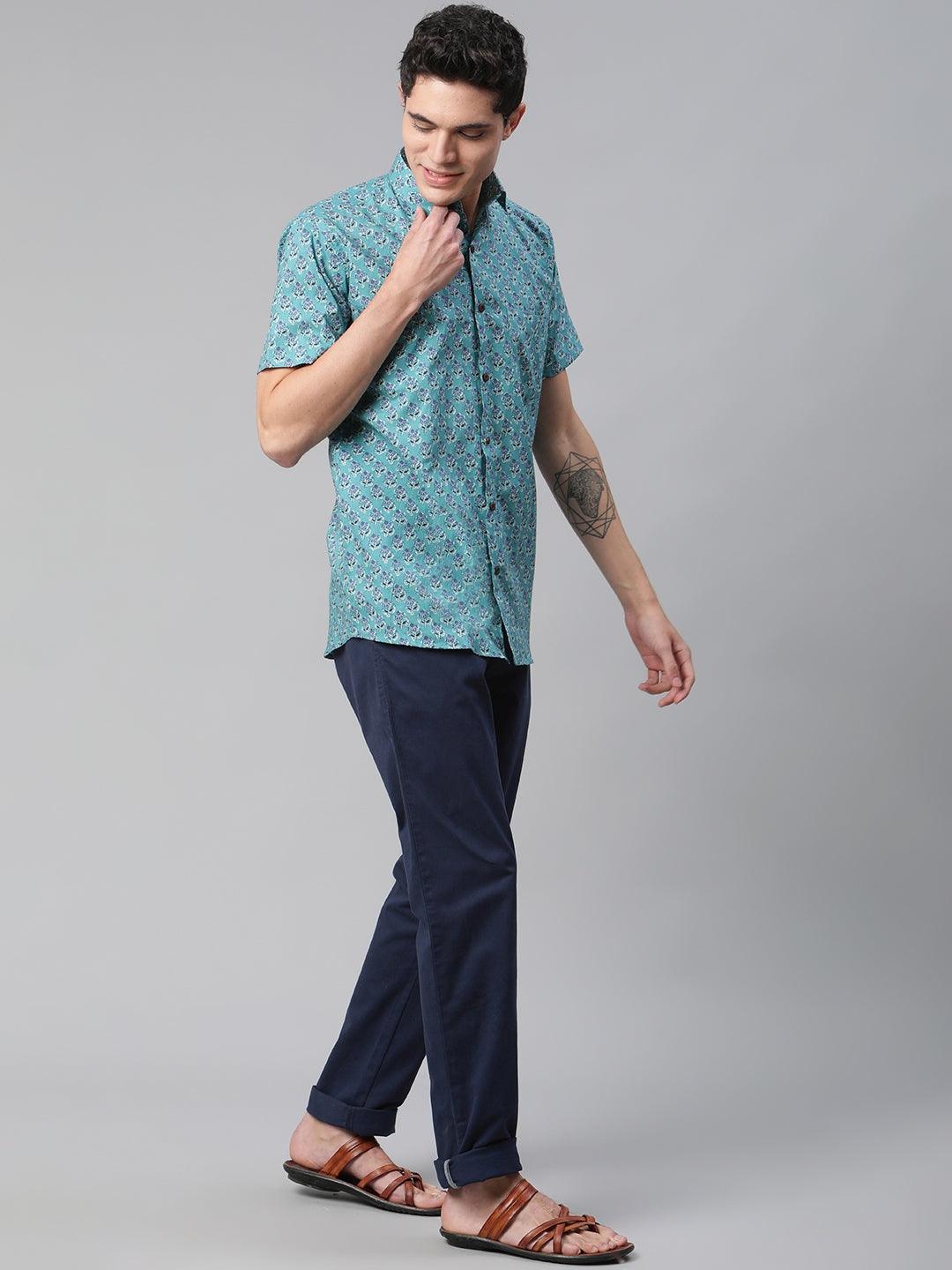 Millennial Men Turquoise blue & Blue  Cotton  Half Sleeve Shirt for Men-MMH0179 - Jamal Jamalooworld.com