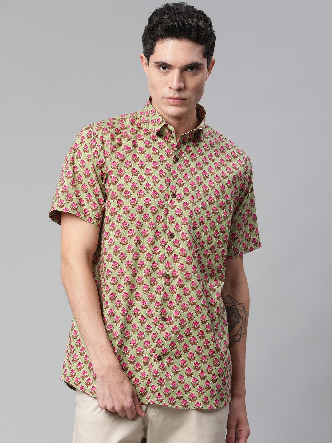 Millennial Men Green  & Pink Cotton  Half Sleeve Shirt for Men-MMH0180 - Jamal Jamalooworld.com