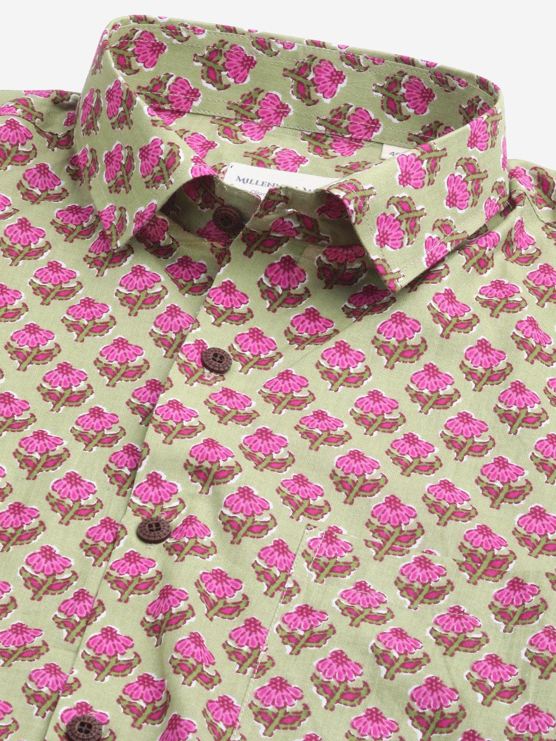 Millennial Men Green  & Pink Cotton  Half Sleeve Shirt for Men-MMH0180 - Jamal Jamalooworld.com